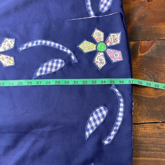 Vintage Wrap Long Skirt Blue White Patchwork Floral Gingham Plaid Women's Medium - Picture 12 of 13